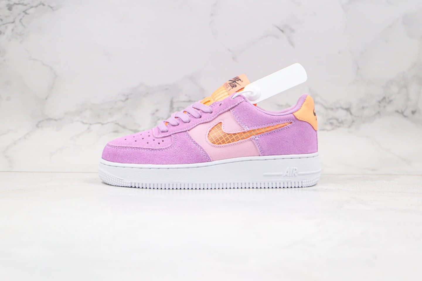 耐克Nike Air Force 1 LV8 1 Fresh Air GS纯原版本低帮空军一号编织格子钩紫橘色内置气垫 货号：CJ1647-500