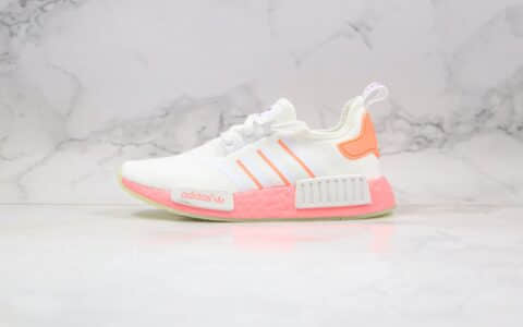 阿迪达斯adidas originals NMD_R1纯原版本三叶草爆米花女子跑鞋白粉橙原档案数据开发 货号：FY9388