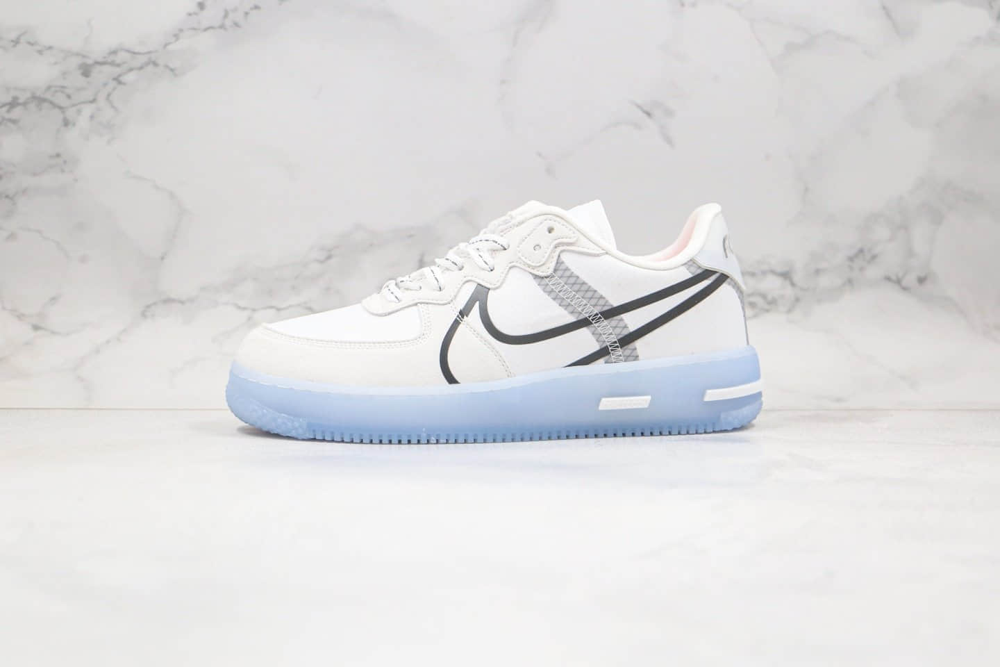 耐克Nike Air Force 1 React QS Light Bone纯原版本低帮空军一号水晶底波纹冰块冰蓝色正确鞋垫颜色区别市面通货版本 货号：CQ8879-101