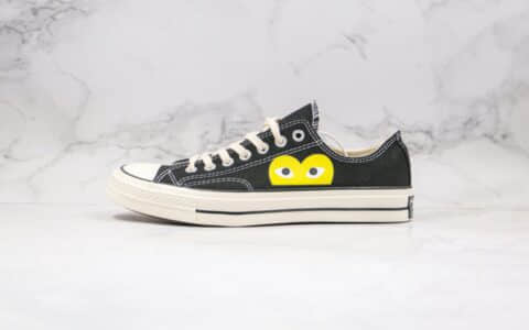 匡威Converse x CDG PLAY公司级版本川久保玲低帮第四代黑色帆布鞋黄色小爱心原厂硫化大底原盒原标