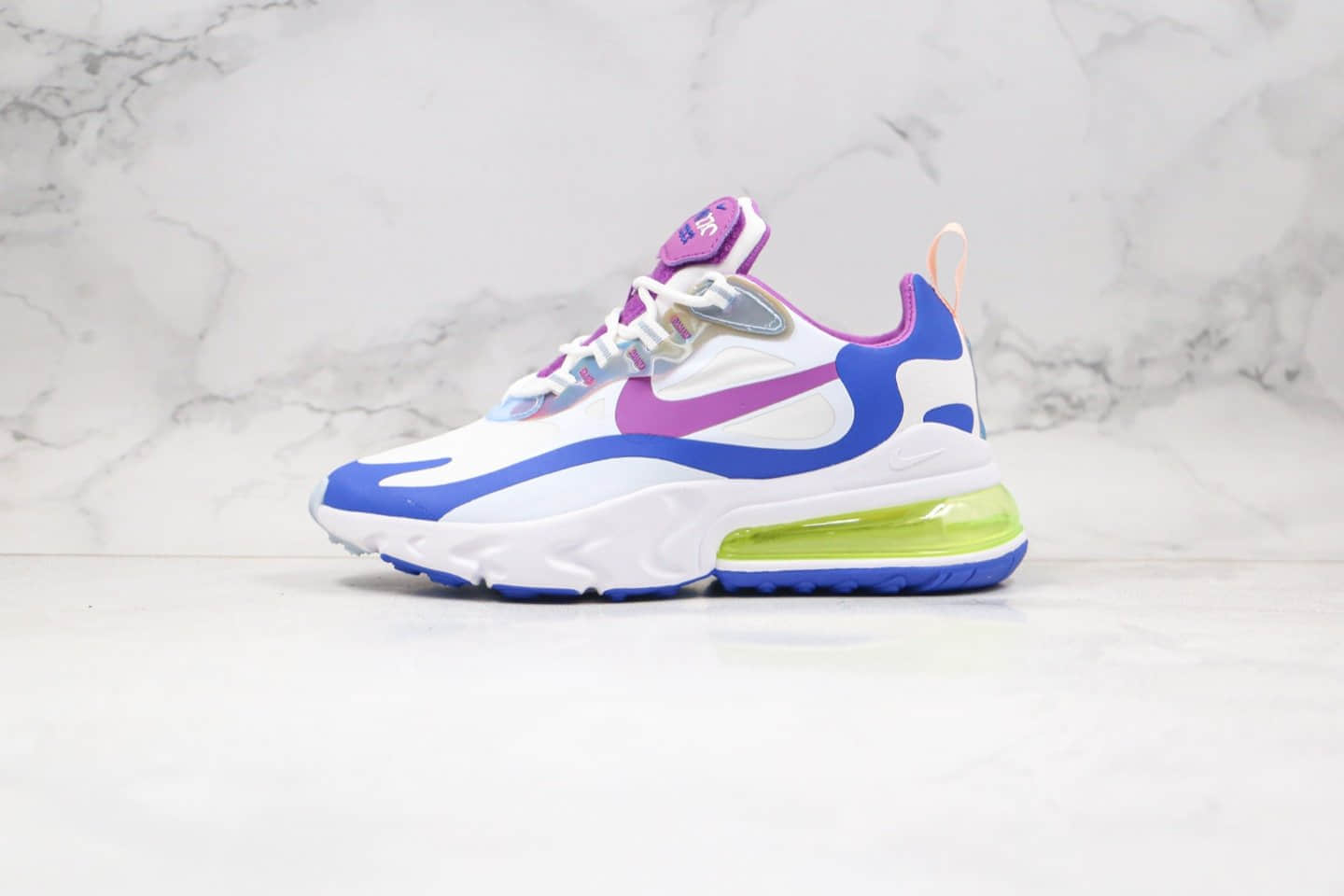 耐克Nike React Air Max 270纯原版本半掌气垫Max270蓝紫色内置真小潘气垫原盒原标 货号：CW0630-100