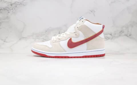 耐克Nike SB Dunk High Team Crimson纯原版本高帮SB DUNK骑士队白棕色内置气垫原档案数据开发 货号：CV9499-100