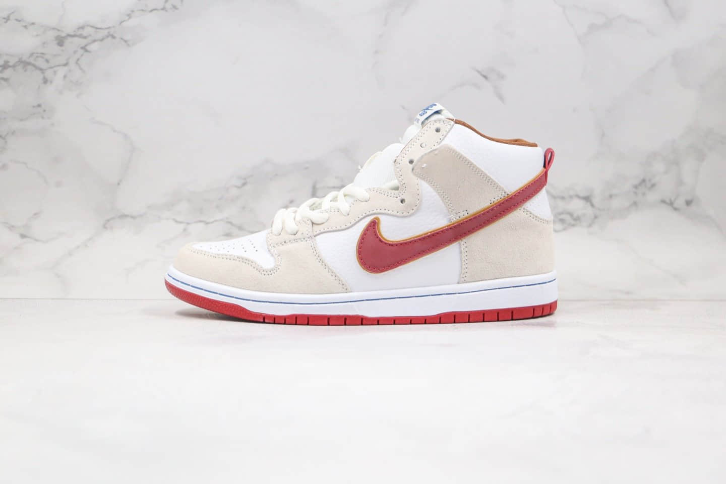 耐克Nike SB Dunk High Team Crimson纯原版本高帮SB DUNK骑士队白棕色内置气垫原档案数据开发 货号：CV9499-100