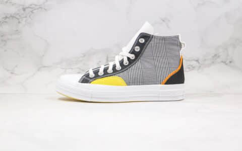 匡威CONVERSE Mix & Match Chuck70公司级版本张艺兴同款编织补丁格子条纹拼色高帮帆布鞋原厂硫化大底正确硅蓝PU软中底 货号：168696C