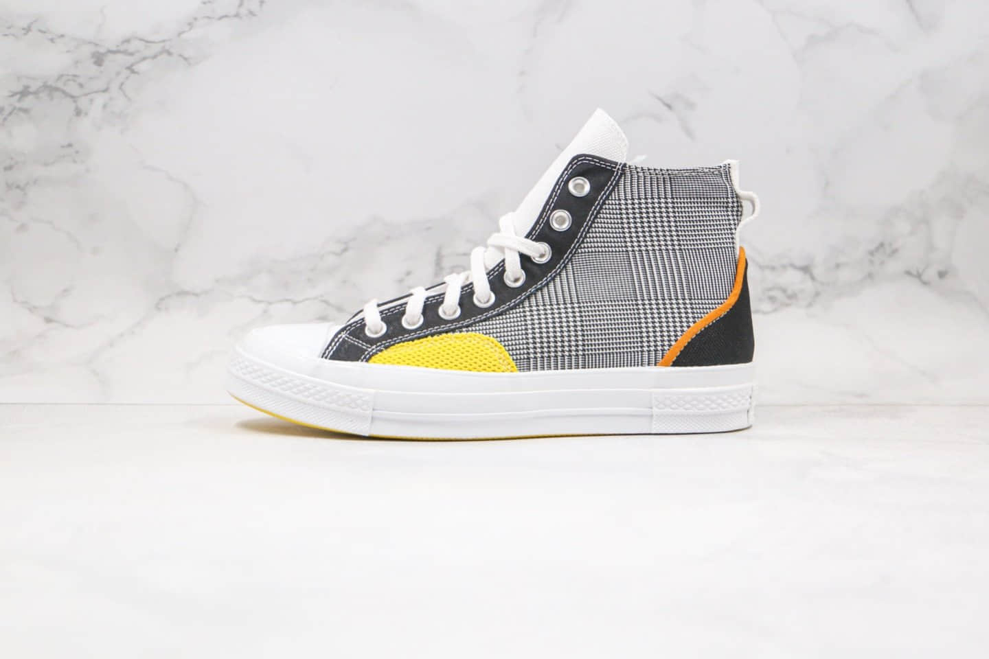 匡威CONVERSE Mix & Match Chuck70公司级版本张艺兴同款编织补丁格子条纹拼色高帮帆布鞋原厂硫化大底正确硅蓝PU软中底 货号：168696C