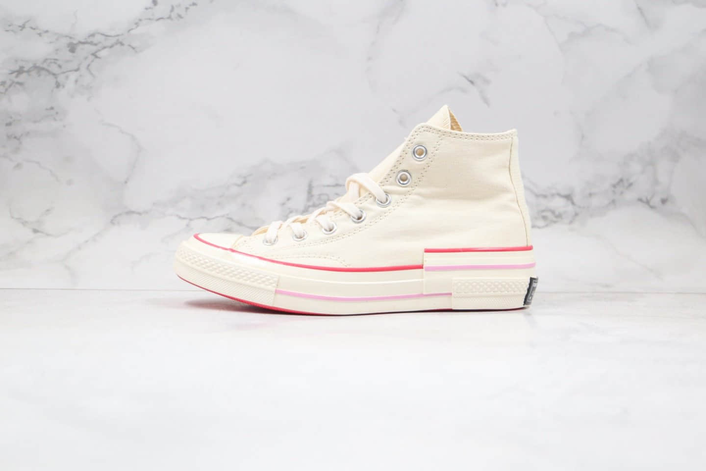 匡威Converse Chuck 70公司级版本高帮解构帆布鞋白粉色三围条原楦头纸板打造 货号：568800C