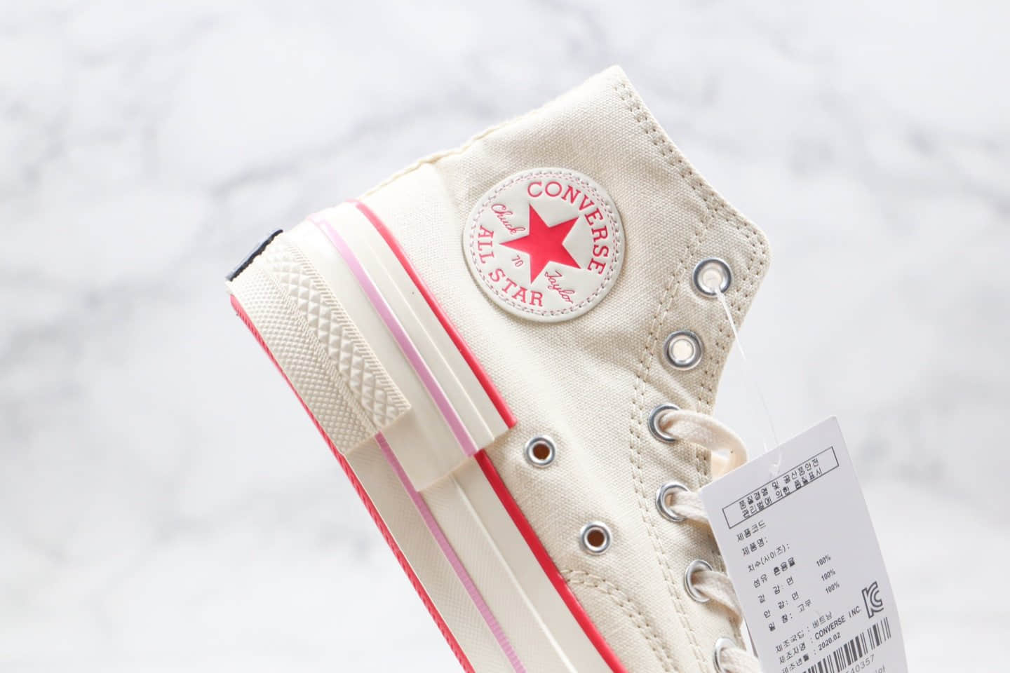 匡威Converse Chuck 70公司级版本高帮解构帆布鞋白粉色三围条原楦头纸板打造 货号：568800C