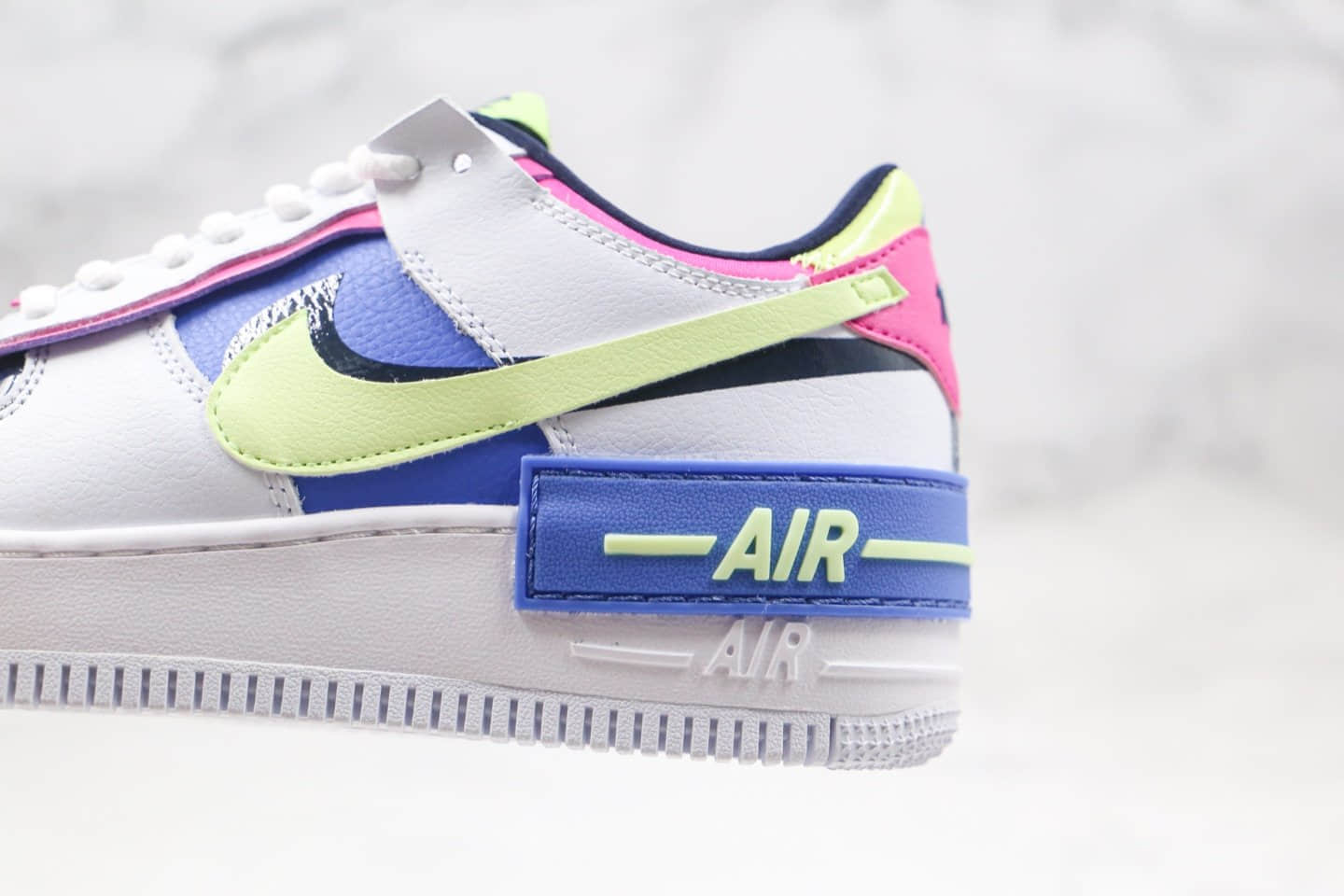 耐克Nike WMNS Air Force 1 Shadow纯原版本低帮空军一号马卡龙解构蓝粉绿色原档案数据开发 货号：CJ1641-100