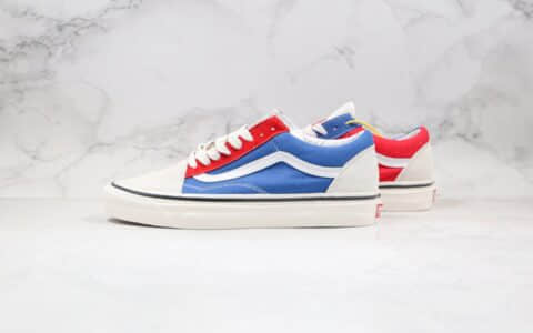 万斯Vans Old Skool 36 DX公司级版本安纳海姆板鞋白红蓝色鸳鸯拼色原厂硫化工艺