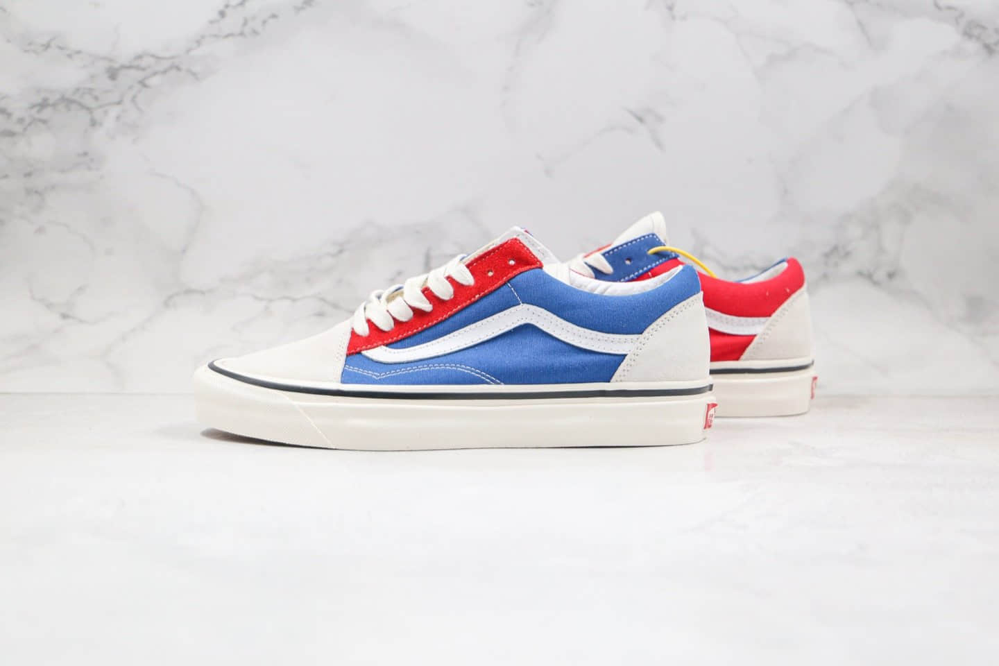 万斯Vans Old Skool 36 DX公司级版本安纳海姆板鞋白红蓝色鸳鸯拼色原厂硫化工艺