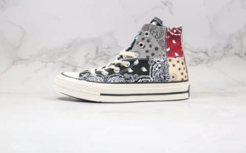 匡威Converse Paisley Pathwork 1970S公司级版本高帮帆布拼接腰果花黑白灰红色涂鸦硫化板鞋原盒原标 货号：169880C