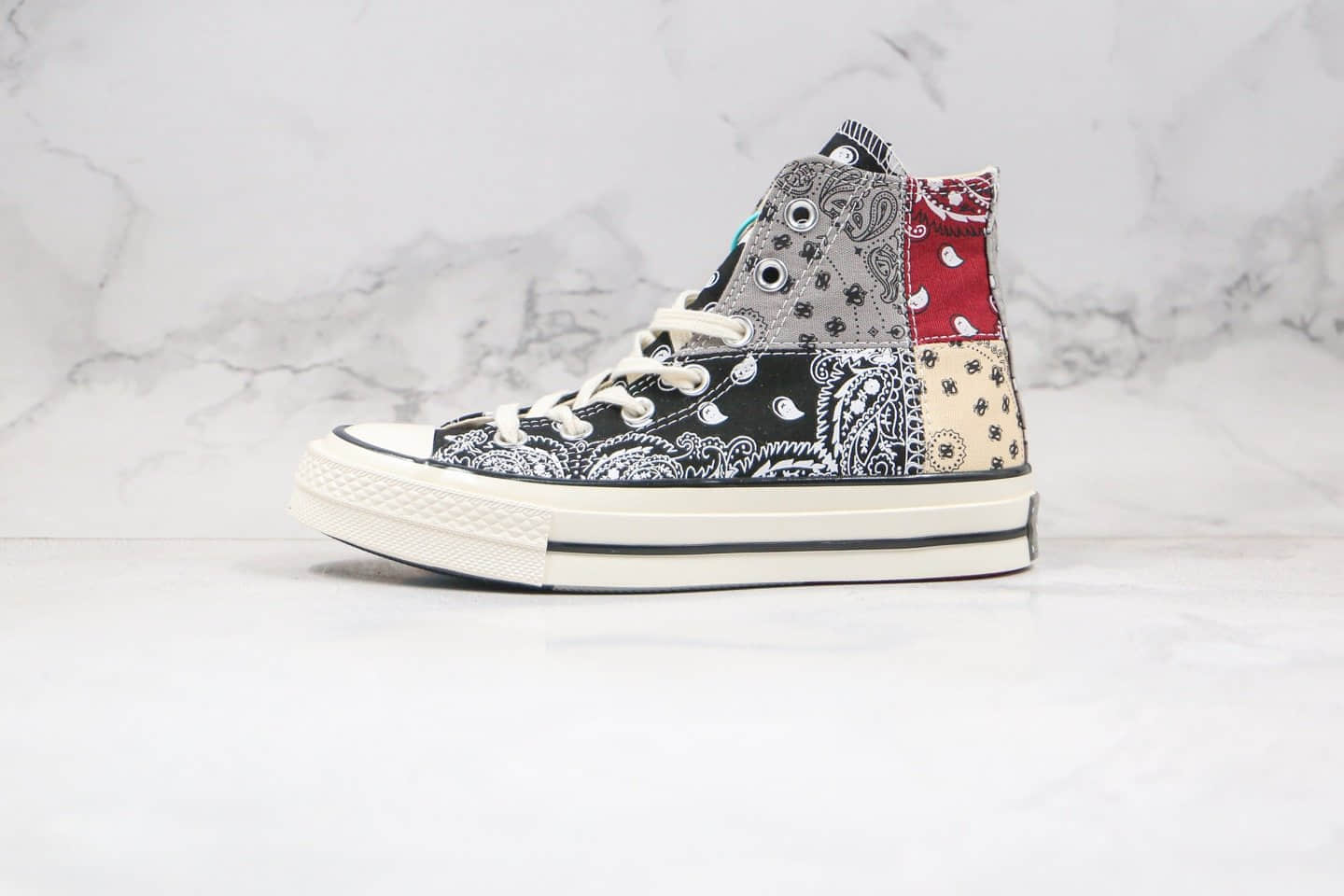 匡威Converse Paisley Pathwork 1970S公司级版本高帮帆布拼接腰果花黑白灰红色涂鸦硫化板鞋原盒原标 货号：169880C