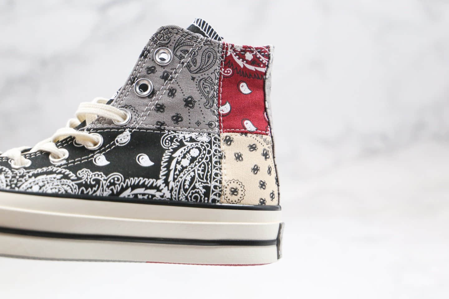 匡威Converse Paisley Pathwork 1970S公司级版本高帮帆布拼接腰果花黑白灰红色涂鸦硫化板鞋原盒原标 货号：169880C