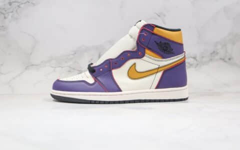 乔丹Nike SB x Air Jordan 1 Retro High OG Court Purple纯原版本高帮AJ1湖人刮刮乐SB联名款紫金色原盒配件齐全 货号：CD6578-507