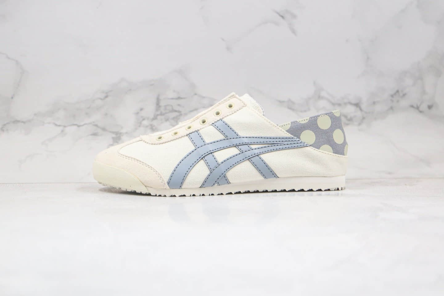 亚瑟士Asics Onitsuka tiger公司级版本鬼冢虎无鞋带一脚蹬灰蓝色原盒原标区别市面通货版本 货号：1183B404-200