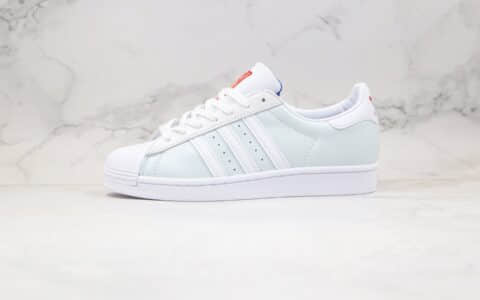 阿迪达斯Adidas Originals Superstar纯原版本50周年限定款三叶草贝壳头浅蓝色板鞋原盒原标 货号：FY5252