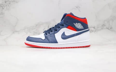 乔丹Air Jordan 1 Mid纯原版本中帮aj1美国蓝红白色原楦头纸板打造正确后跟定型 货号：852542-104