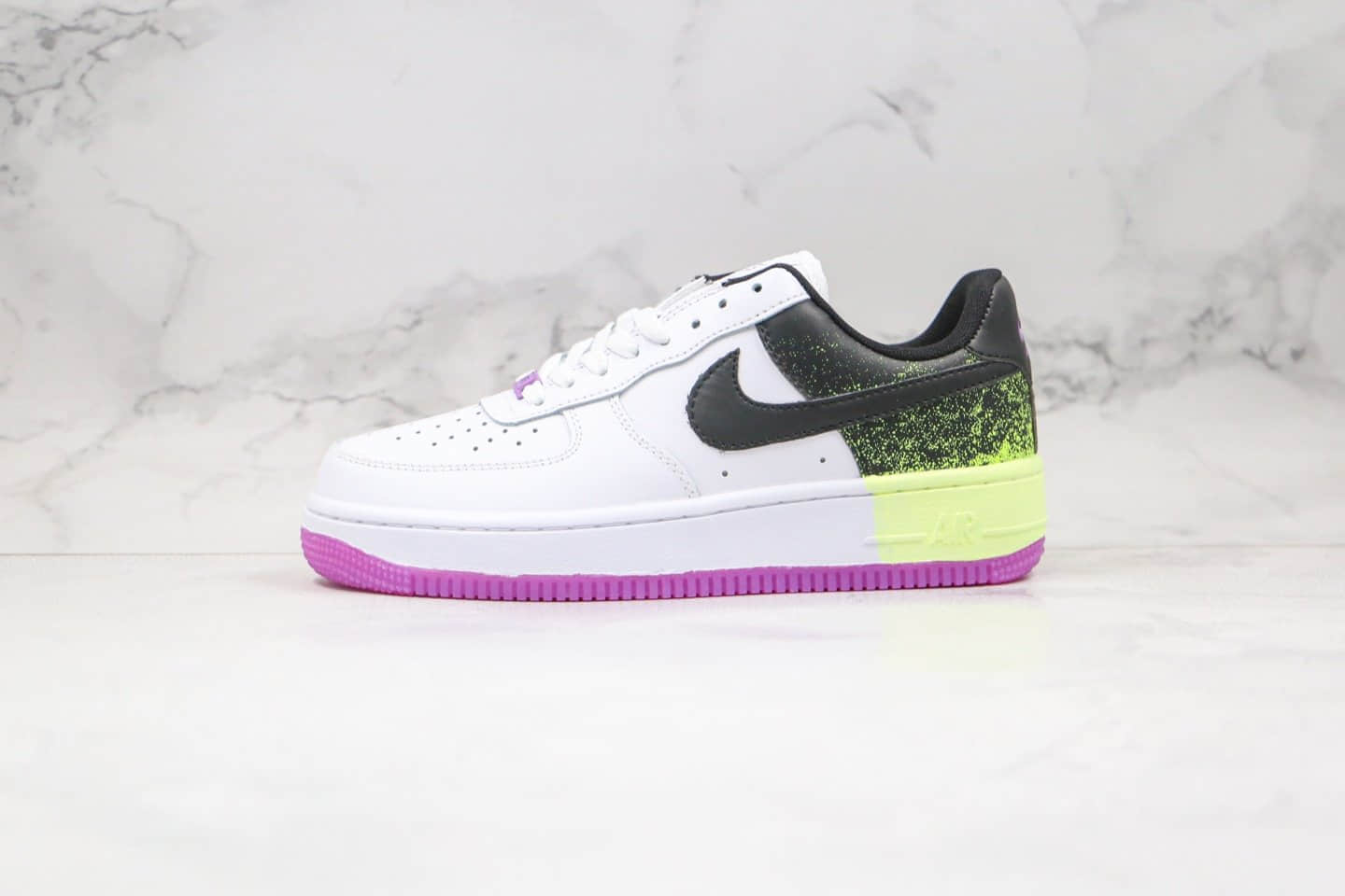 耐克Nike Air Force AF1 Splatter纯原版本低帮空军一号泼墨白黑绿紫色板鞋内置全掌Sole气垫 货号：CZ8097-100