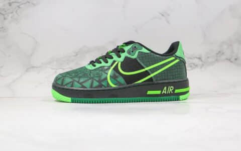 耐克Nike Air Force 1 React QS纯原版本低帮空军一号波纹午夜黑绿色轻量板鞋原厂瑞亚大底 货号：CW3913-001