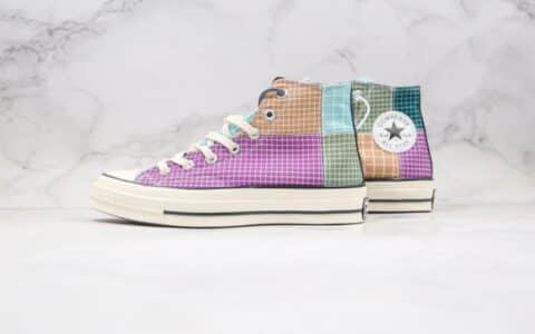 匡威CONVERSE Chuck 70s公司级版本高帮格子解构彩虹色拼接硫化帆布鞋原厂硫化大底 货号：166317C