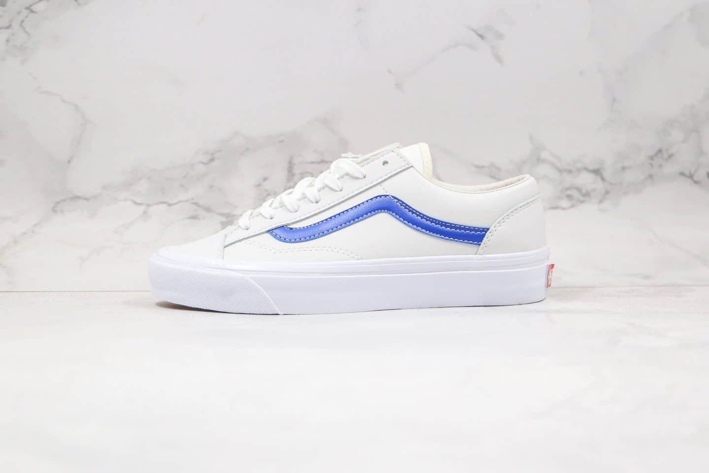 万斯Vans Vans Vault公司级版本低帮皮面权志龙同款硫化板鞋白蓝条原厂硫化大原盒原标