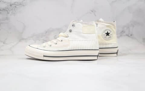 匡威Converse Chunk 1970s公司级版本高帮奶白色布绒拼接硫化帆布鞋正确双围条硫化蓝底 货号：167139C