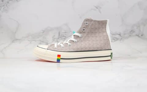 匡威Converse Chuck 1970s公司级版本高帮卡其奶茶灰色亚麻彩虹条硫化帆布鞋原盒原标 货号：165621C