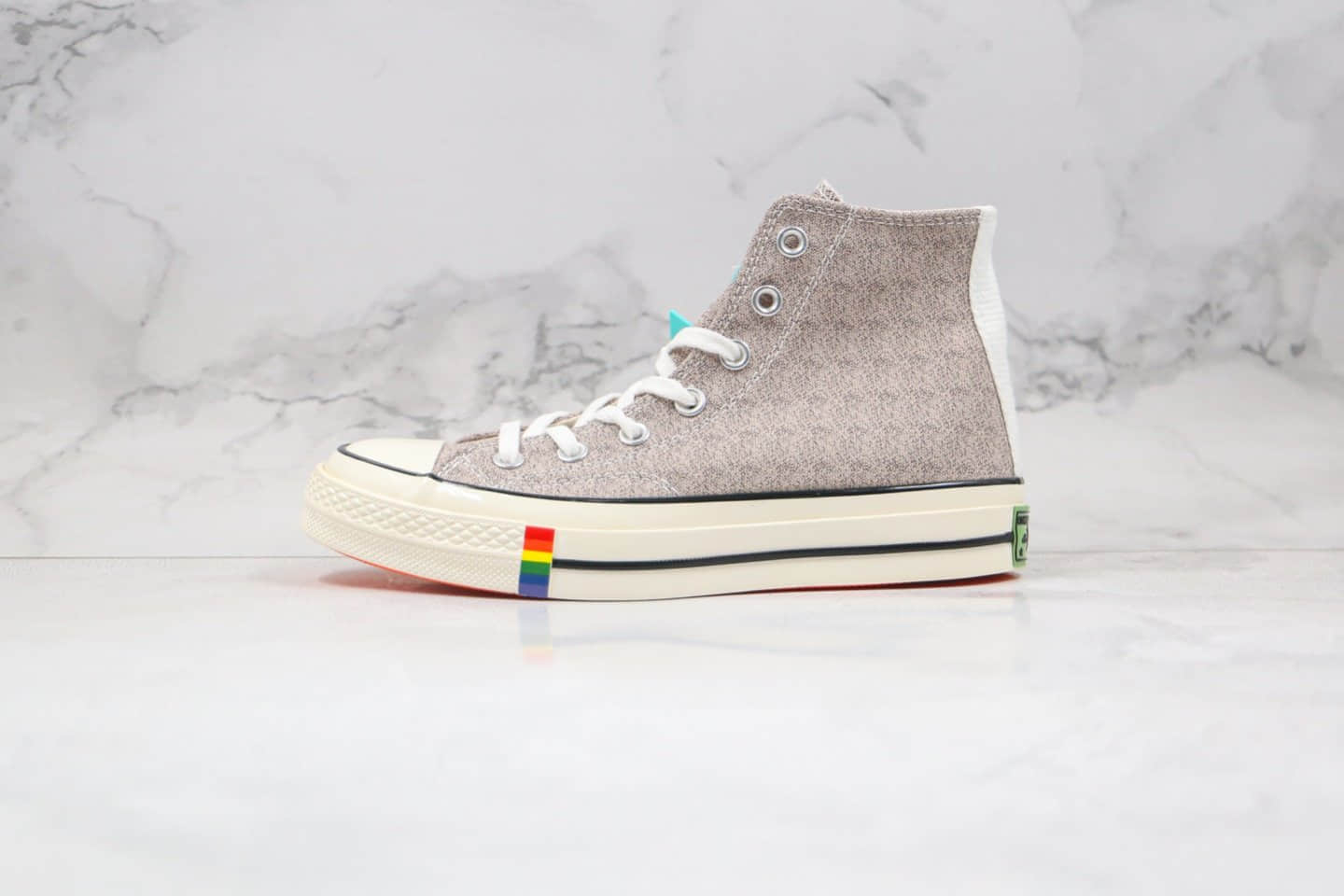 匡威Converse Chuck 1970s公司级版本高帮卡其奶茶灰色亚麻彩虹条硫化帆布鞋原盒原标 货号：165621C