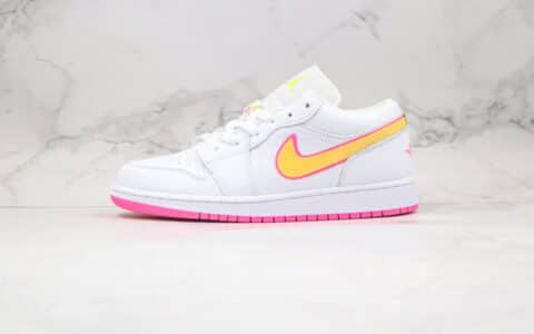 乔丹AIR JORDAN 1 MID EDGE GLOW GS纯原版本低帮AJ1白芒果粉色内置气垫原盒原标 货号：CV4610-100