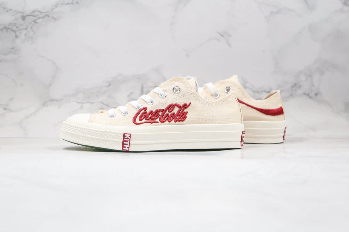 匡威Converse Chuck 70 Low x KITH x Coca-cola公司级版本三方联名款低帮可口可乐刺绣字母白红色帆布鞋原盒原标