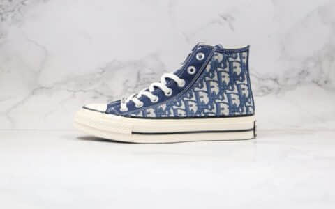 匡威CONVERSE 1970S x Dior纯原版本迪奥联名款高帮暗夜蓝色老花配色帆布鞋原厂硫化大底原盒原标 货号：164945D