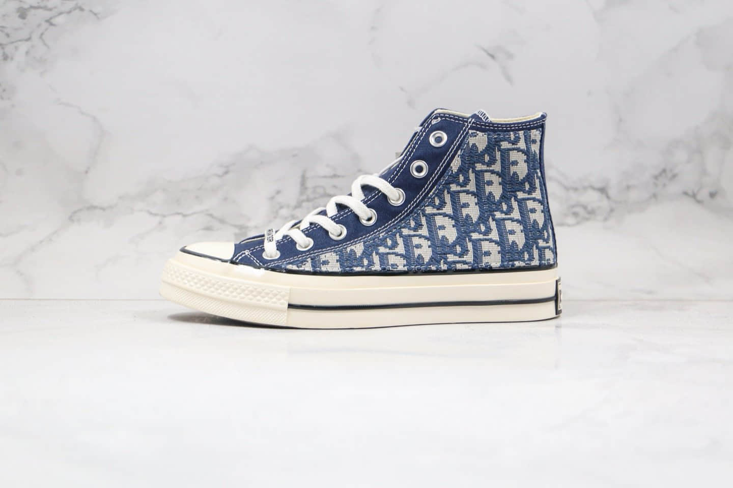 匡威CONVERSE 1970S x Dior纯原版本迪奥联名款高帮暗夜蓝色老花配色帆布鞋原厂硫化大底原盒原标 货号：164945D