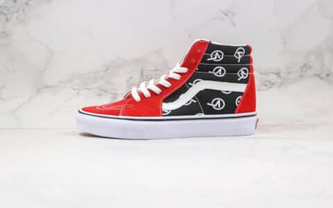 万斯Vans SK8-Mid Circle V Logo公司级版本高帮日系V字黑红色LOGO印花帆布鞋原鞋开模一比一打造