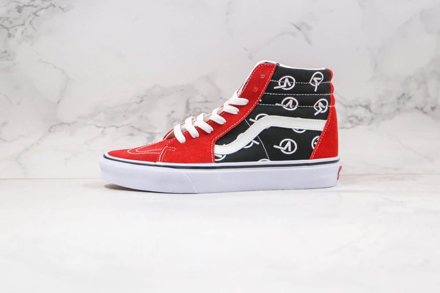 万斯Vans SK8-Mid Circle V Logo公司级版本高帮日系V字黑红色LOGO印花帆布鞋原鞋开模一比一打造