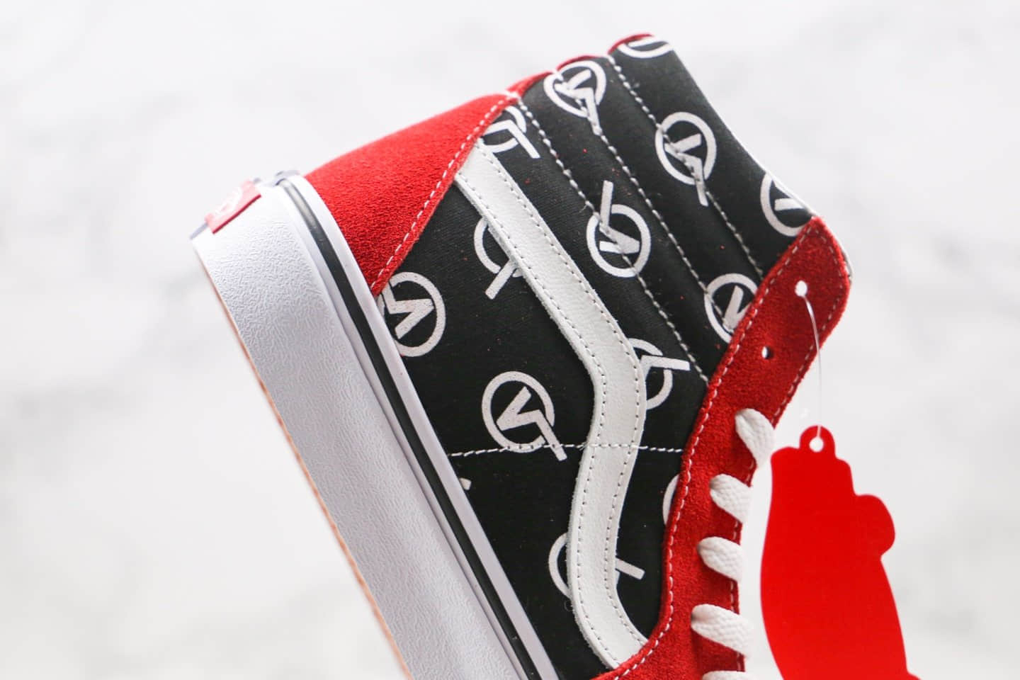 万斯Vans SK8-Mid Circle V Logo公司级版本高帮日系V字黑红色LOGO印花帆布鞋原鞋开模一比一打造