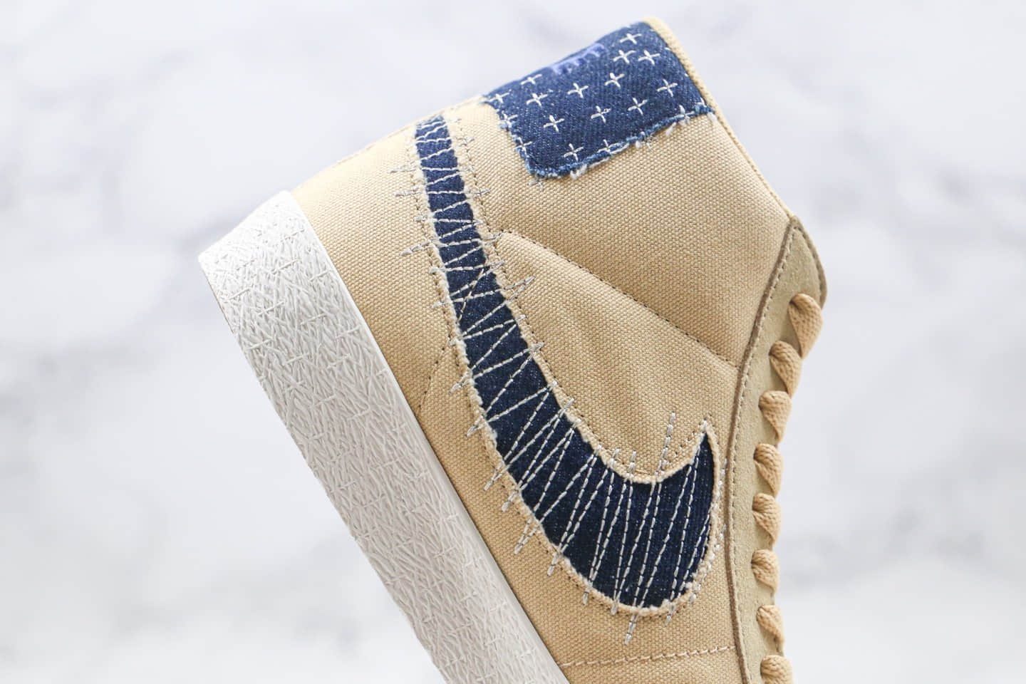 耐克Nike SB Blazer Mid “Sashiko”纯原版本中帮开拓者板鞋王一博同款卡其丹宁深蓝白刺子绣原档案数据开发 货号：CT0715-200