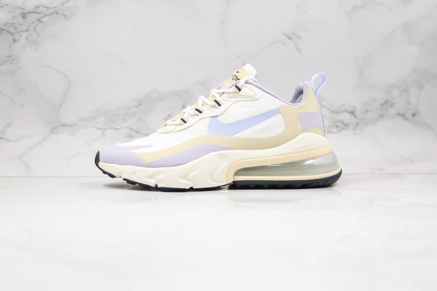 耐克Nike React Air Max 270 React LA Edition纯原版本高桥盾网纱系列半掌气垫Max270糖果色米白卡其紫内置小潘气垫 货号：CT1287-100