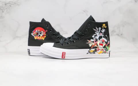 匡威Converse Chuck 1970 x KITH联名款公司级版本高帮兔八哥黑白卡通涂鸦兔斯基鲁尼配色帆布鞋原盒原标 货号：169083C