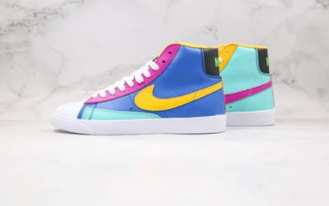 耐克Nike Blazer Mid Multi-Color纯原版本中帮开拓者鸳鸯彩色拼接蓝黄紫色板鞋原盒原标原楦头纸板打造 货号：CZ9441-400