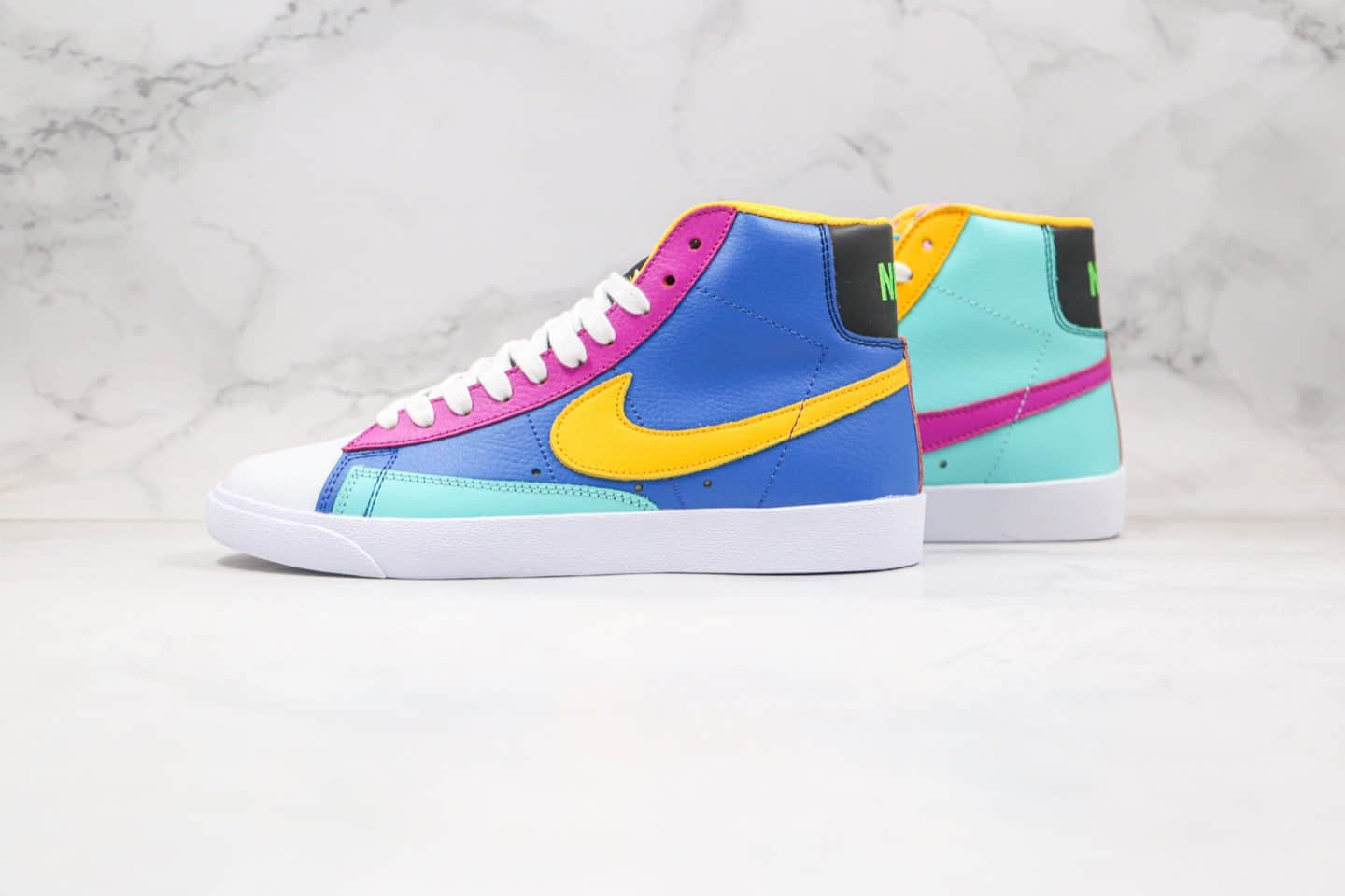 耐克Nike Blazer Mid Multi-Color纯原版本中帮开拓者鸳鸯彩色拼接蓝黄紫色板鞋原盒原标原楦头纸板打造 货号：CZ9441-400