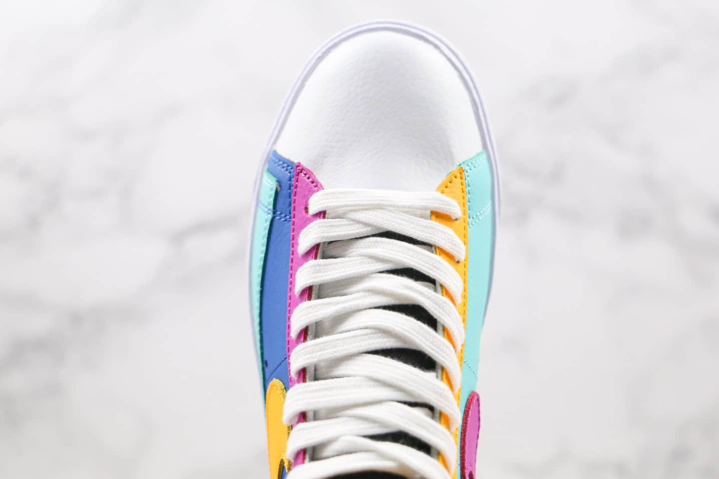 耐克Nike Blazer Mid Multi-Color纯原版本中帮开拓者鸳鸯彩色拼接蓝黄紫色板鞋原盒原标原楦头纸板打造 货号：CZ9441-400