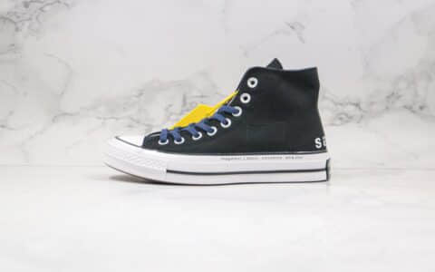 匡威Converse x Sacai x Fragment Design公司级版本三方联名款高帮藤原浩闪电黑蓝色补丁铭牌缝线帆布鞋原盒原标 货号：160328C