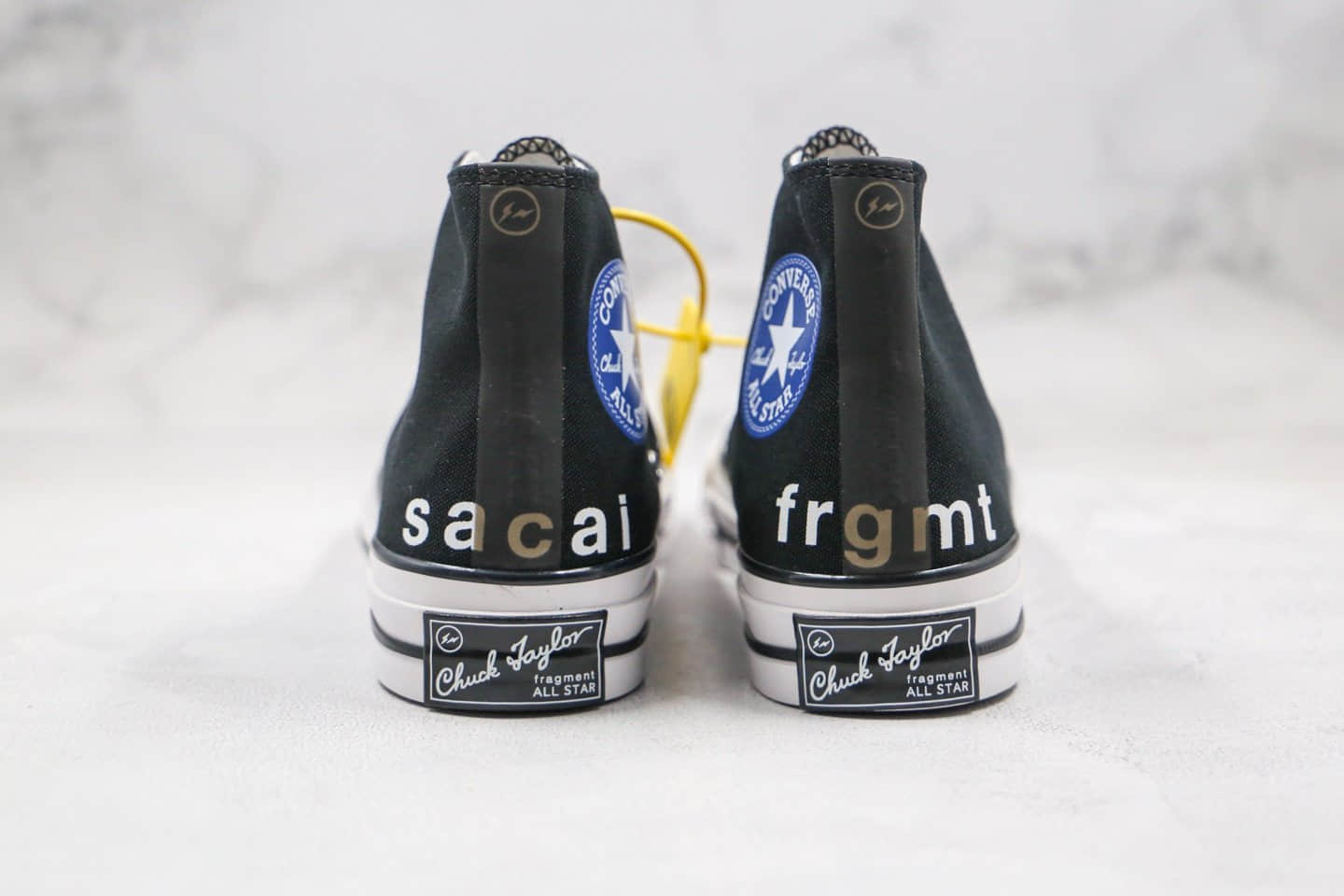 匡威Converse x Sacai x Fragment Design公司级版本三方联名款高帮藤原浩闪电黑蓝色补丁铭牌缝线帆布鞋原盒原标 货号：160328C