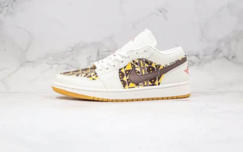 乔丹Air Jordan 1 Low纯原版本低帮AJ1白棕色几何图案涂鸦内置气垫原盒原标 货号：CZ4155-100