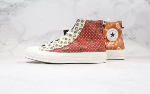 匡威Converse Chuck 70公司级版本高帮腰果花棋盘拼接帆布鞋原档案数据开发原盒原标 货号：163407C