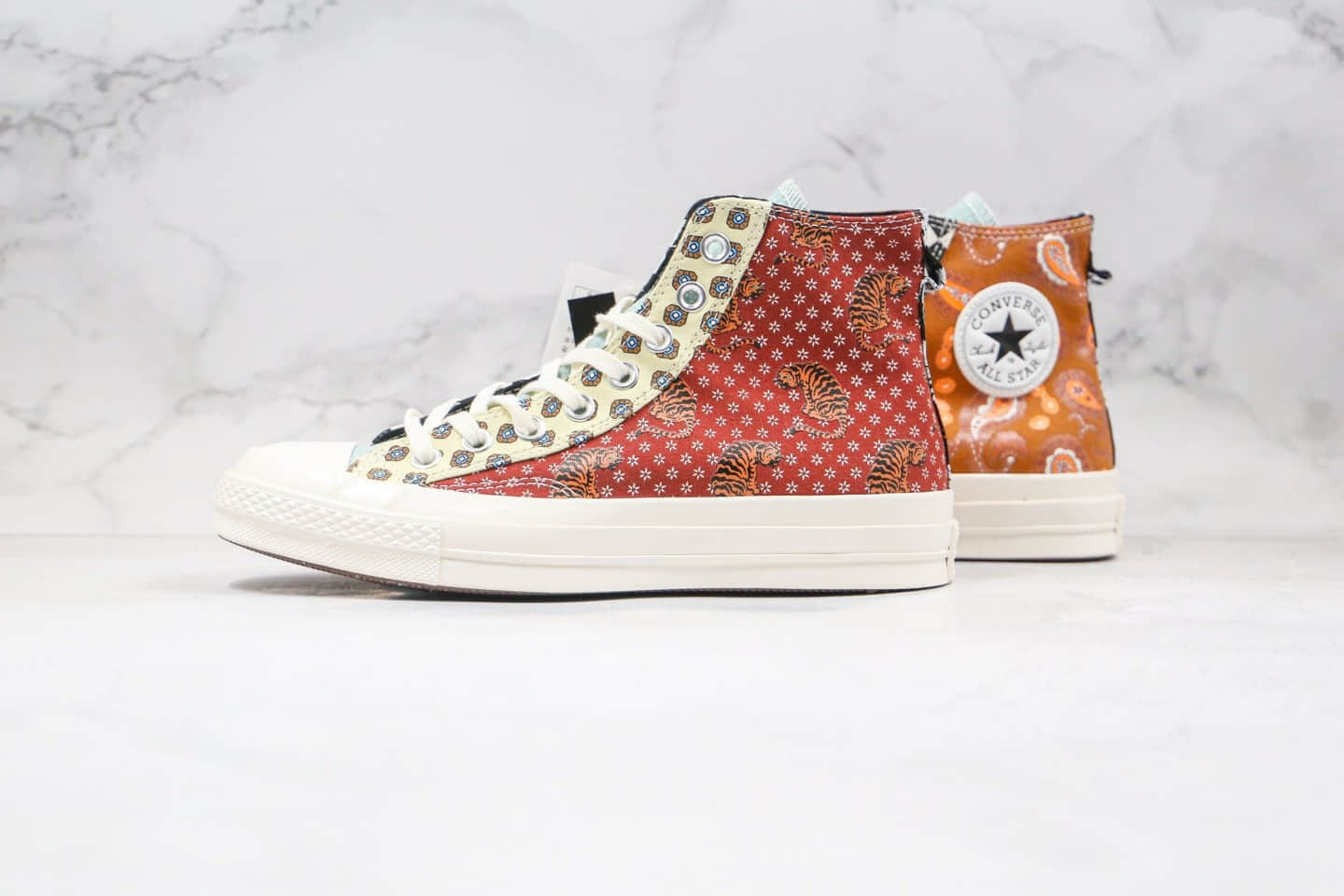 匡威Converse Chuck 70公司级版本高帮腰果花棋盘拼接帆布鞋原档案数据开发原盒原标 货号：163407C