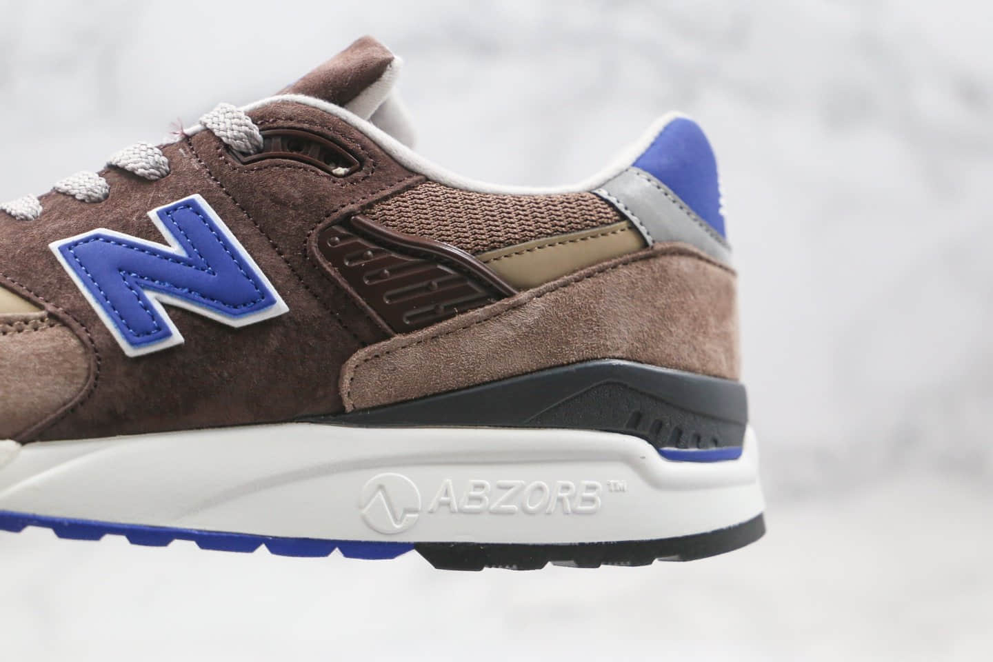 新百伦New Balance 998纯原版本复古老爹鞋NB998棕蓝色原盒原标原楦头纸板打造 货号：M998SBA