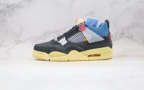 乔丹Air Jordan 4 Retro SP Off Noir x Union LA纯原版本洛杉矶联名款AJ4黑蓝红黄色篮球鞋原盒原标 货号：DC9533-001