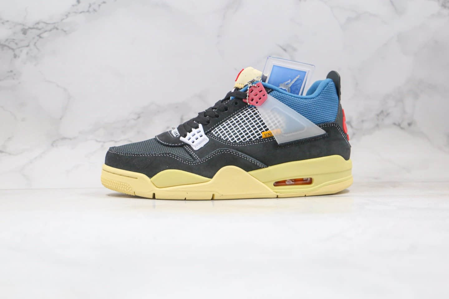 乔丹Air Jordan 4 Retro SP Off Noir x Union LA纯原版本洛杉矶联名款AJ4黑蓝红黄色篮球鞋原盒原标 货号：DC9533-001