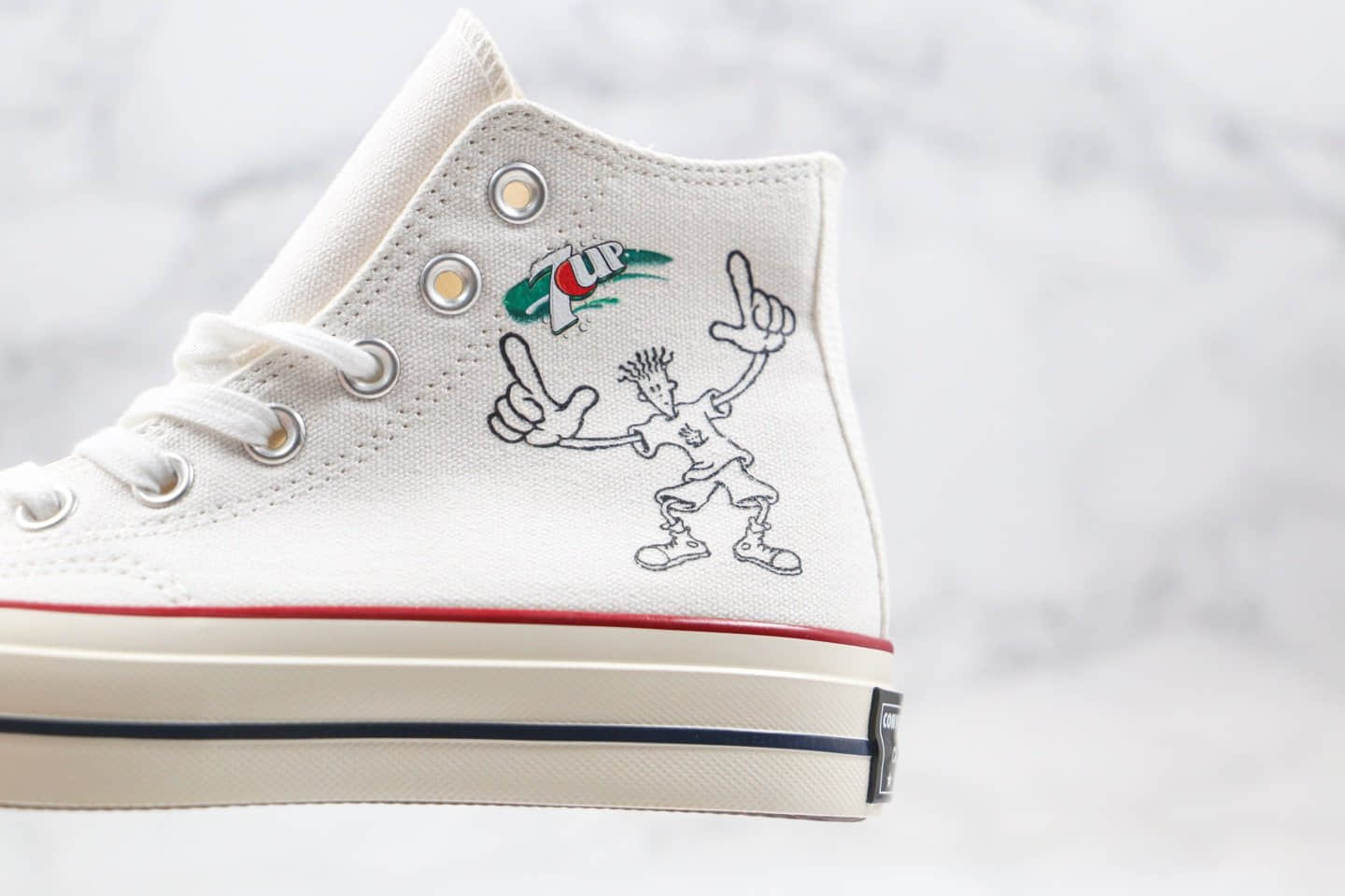 匡威7UP x Converse 1970s公司级版本七喜联名三星标帆布鞋白绿色蓝底双围条 货号：162056C